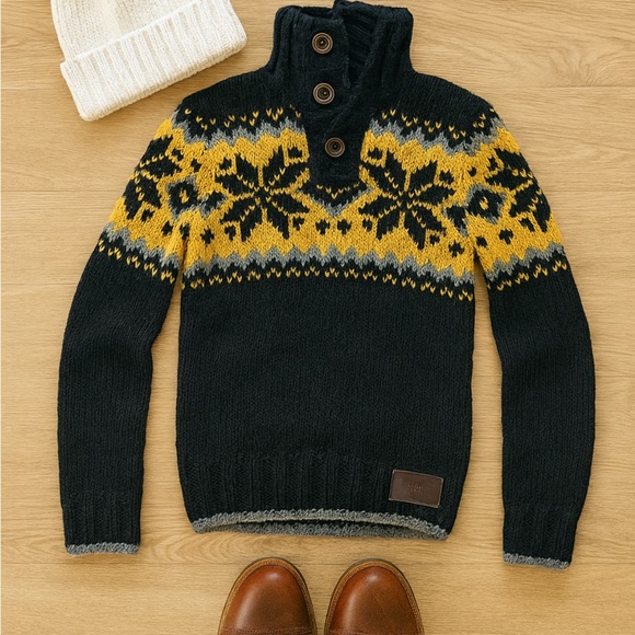 Men's Jacquard Statement Crew Jumper. Size Medium - Picture 1 of 8